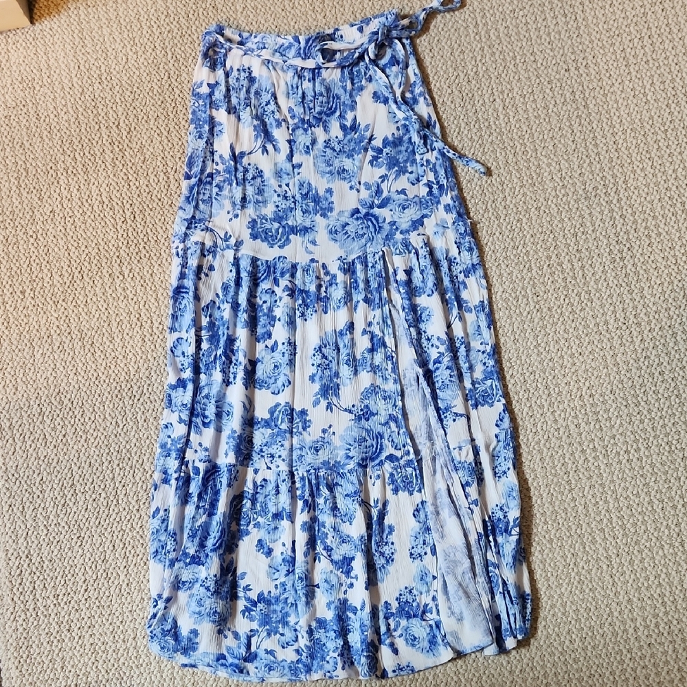 Francesca's Tiered Blue Maxi Skirt with Tie Front